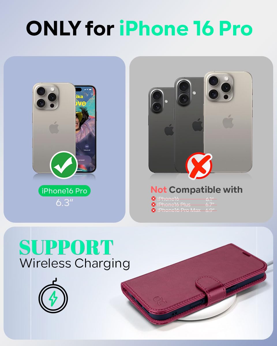 OCASE for iPhone 16 Pro Case, PU Leather Wallet, Magnetic Flip Folio Cover with RFID Blocking, Card Holders, Shockproof TPU - Image 2