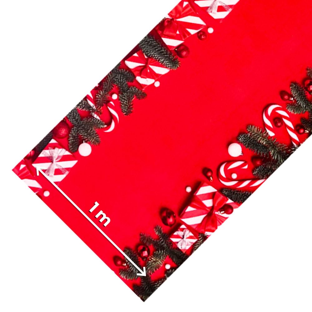 OLIVO.shop JINGLE ROLL Tappeto natalizio a metraggio per interno ed esterno, passatoia rossa Natale su misura larga 1 metro per eventi ed allestimenti, Tappeto natalizio su misura (5 m, GIFTS)