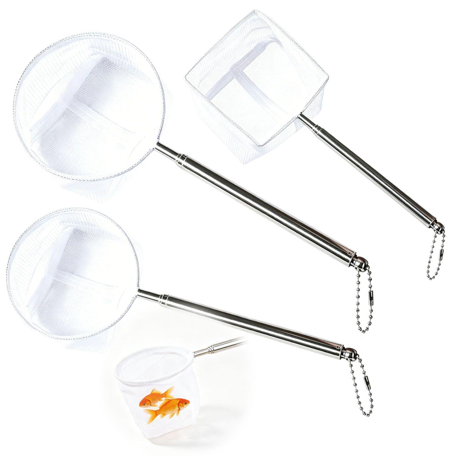 NIDHFG 3 Pieces Of Stainless Steel Telescopic Fishing Nets, Aquarium Fishing Nets, Used For Small Pond Cleaning Nets (Square And Round).