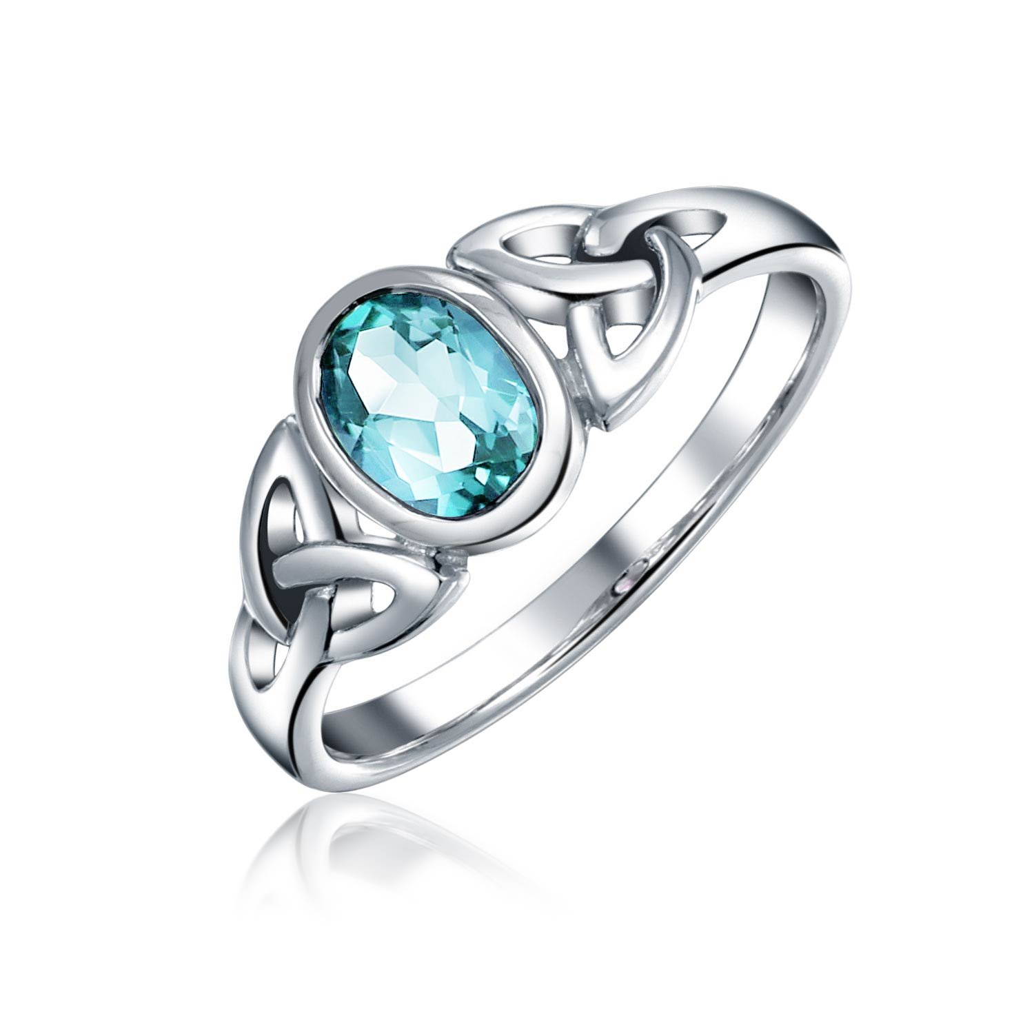 Personalisieren Geburtsstein Edelstein Oval Mondstein Amethyst Blauer Topas Bff Sorority Sister Freundschaft Keltischen Trinity Knot Triquetra Ring Für Frauen Teens .925 Sterling Silber Anpassbar