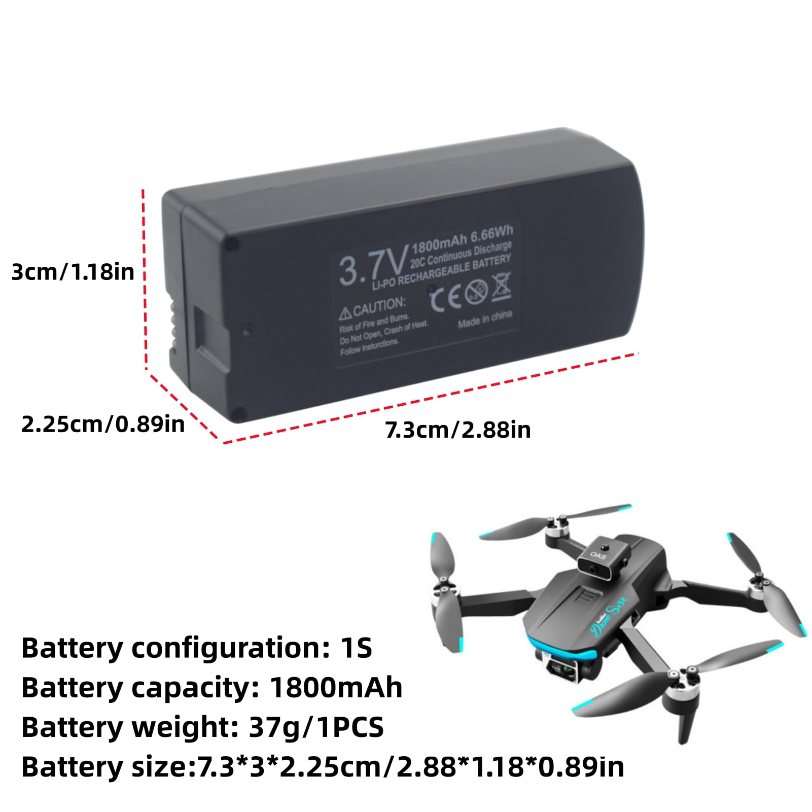 2PCS 3.7V 1800mah Batterie Lipo pour F167 X28 X26 S132 Drone sans balais pour éviter Les Obstacles Photographie aérienne HD Quadcopter Pliant Drone télécommandé