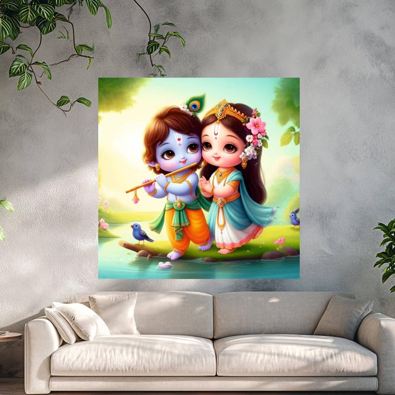 Image of British Terminal Cute little Bal Gopal Baby God Krishna| Kanha Ji | Laddu Lord Makhan Chor Painting Religious Poster for Pregnant Women for wall (matt thin vinyl,sticker,multicolor,unframed)| bj113