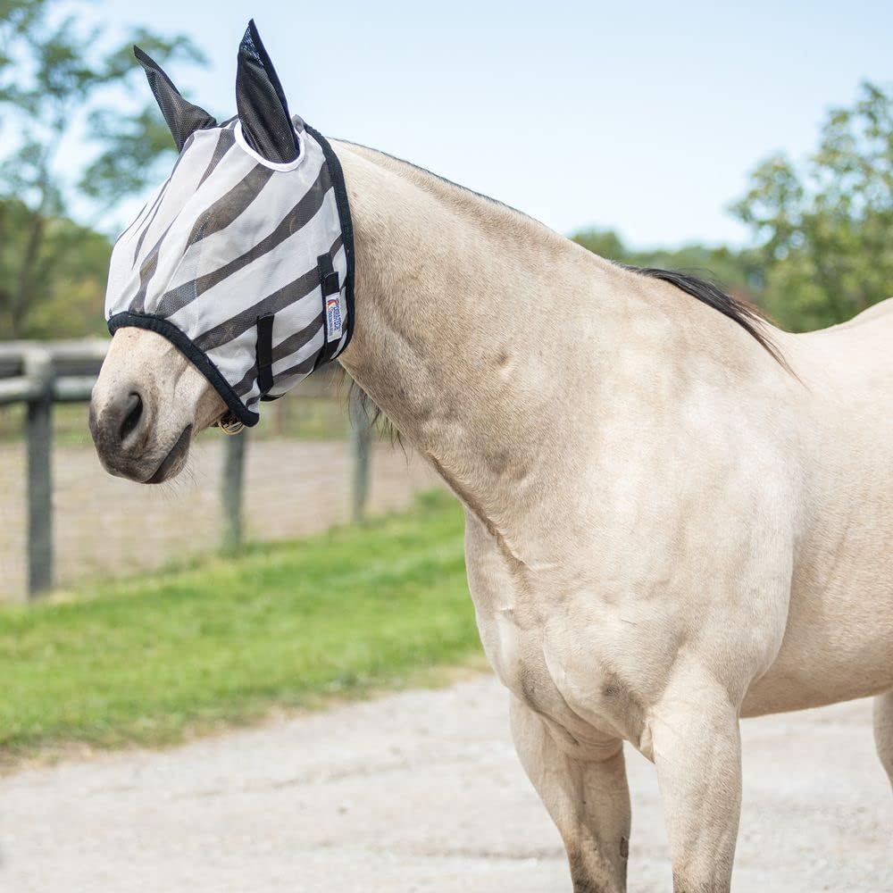 Dura-Tech Zebra Fly Horse Mask with Ears | Horse Comfort Maximized | Confuses Flies | 70% UV Protection | Durable 1000D Dura-Mesh | Breathable Mesh Ears | Size Small/Medium Pony