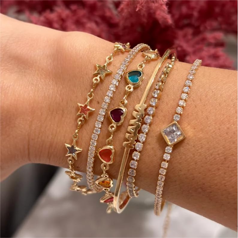 Sanyaa Star Bracelet 18K Gold Plated Multi Stone Crystal Star Bracelet for Women (Colorful)2