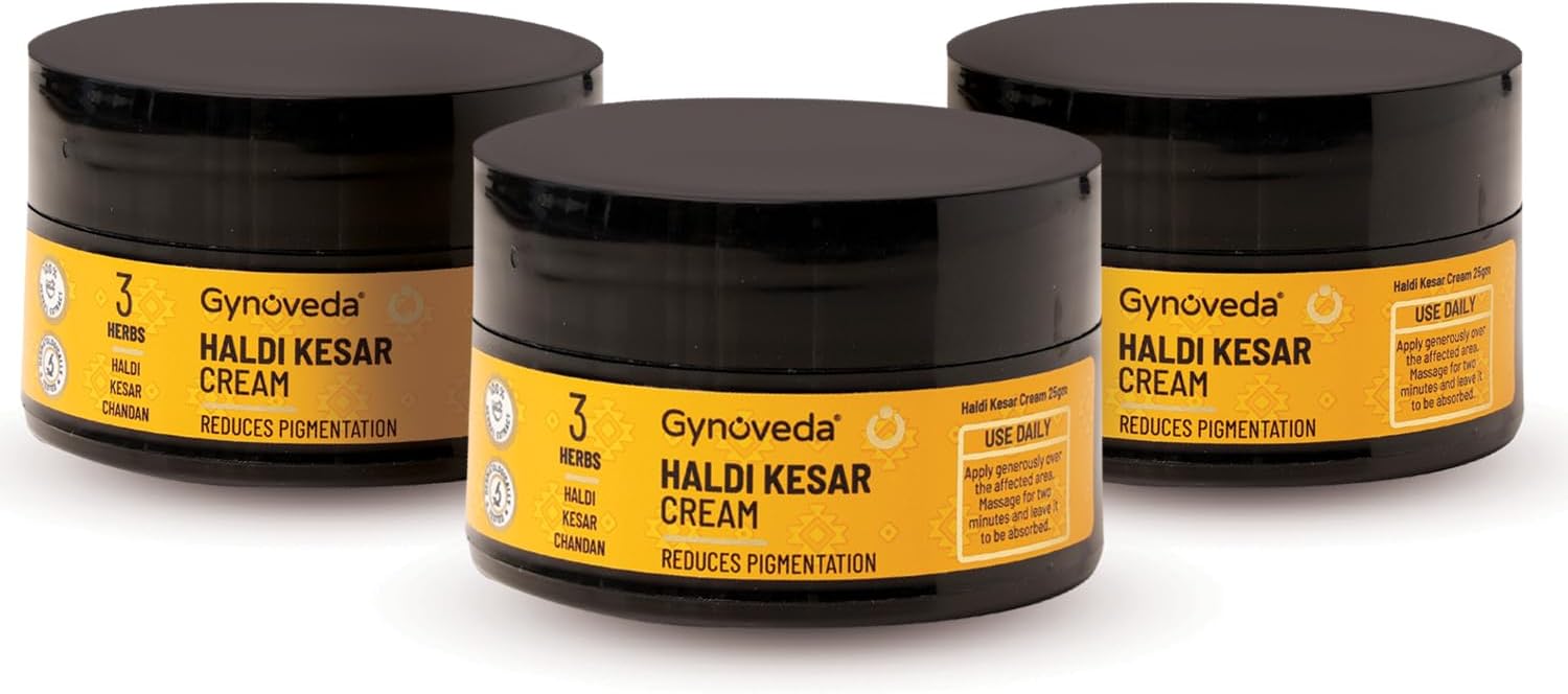 Gynoveda Anti Pigmentation Ayurvedic Cream. Turmeric Chandan Kesar for Natural Glow, Radiance and Daily Skin Care. 3 Jar, 75 grams