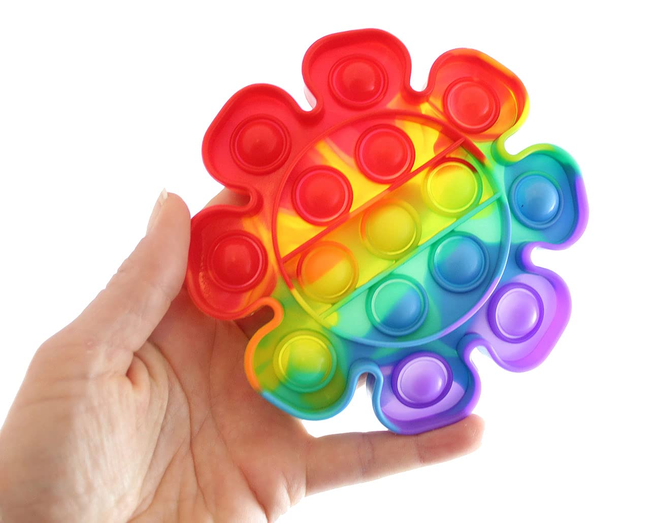Rainbow Tie Die Basic Shapes Bubble Pop Game - Silicone Push Poke Bubble Wrap Fidget Toy - Press Bubbles to Pop Down Then Flip it over and Do it Again - Sensory Stress Toy OT (2 RANDOM SHAPES)
