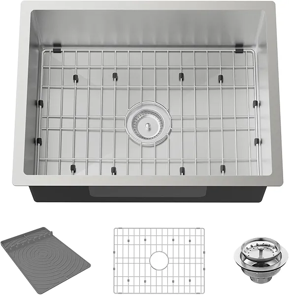 Kitchen Sink,24x18 Inch Kitchen Sink Stainless Steel Undermount Bar Sink Drop In Stylish and Modern Look Sink With Bottom Grid,Silicon Mat And Drain Assembly Add Elegance & Enhance Usability