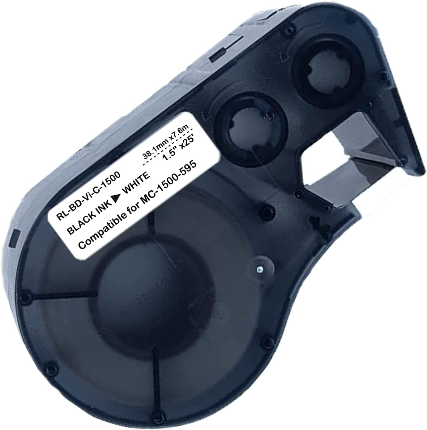 Compatible Label Tape Replacememt for MC-1500-595-WT-BK Cartridge Ribbon, 1.5 inches High Adhesion Vinyl Labels Tape, Black on White Film Work with Portable Printer ,25' Length 1.5" Width