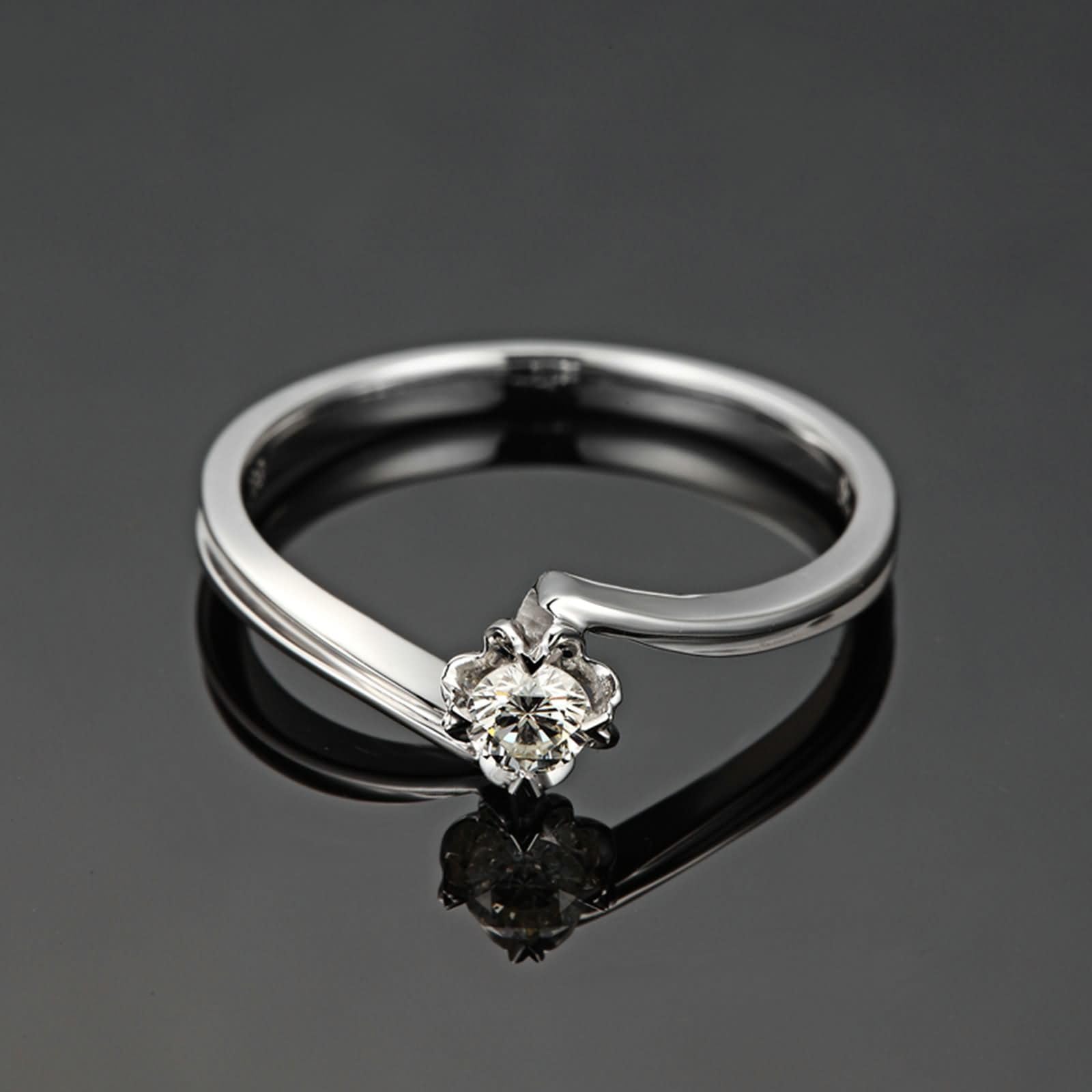Anelli Fidanzamento Oro Bianco 9 Kt / 14 Kt / 18 Kt Donna, Solitario Rotondo con Diamante da 0,13ct, Anello Fidanzamento di Argento Donna
