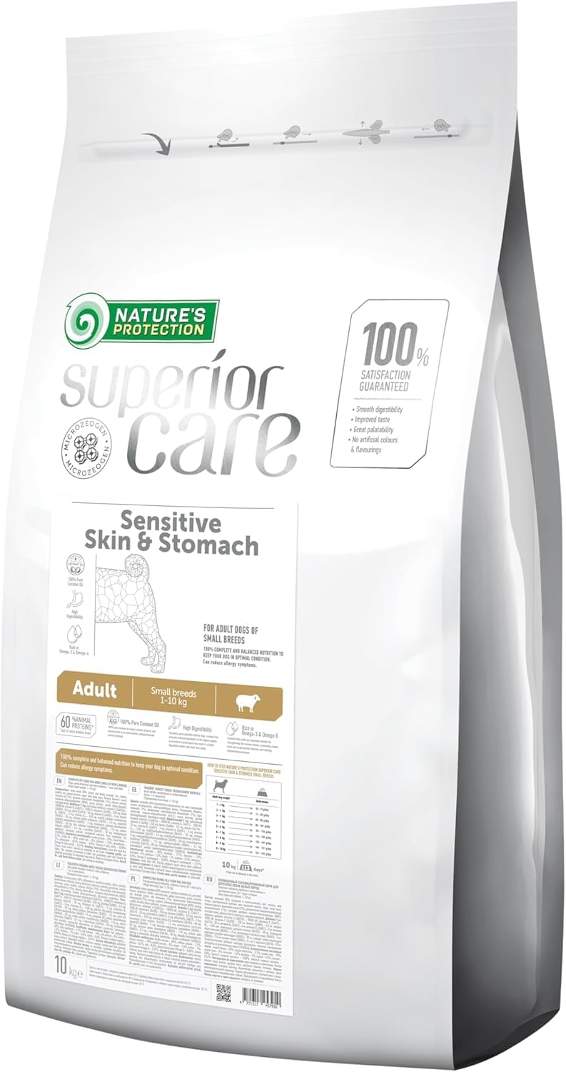 Nature's Protection Superior Care Pienso Sensible, Cordero 10 kg | Para piel y estómago sensibles, Suave para la digestión, Hipoalergénico, Sin cereales, Perros adultos, todas las razas