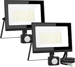 Aigostar 50W Motion Sensor Flood Light Outdoor, PIR Security Lights 4500LM, IP65 Waterproof Floodlight with Sensor, LED floodlights 6500K Black Flood Lights for Wall, Garden, Patio Pack of 2