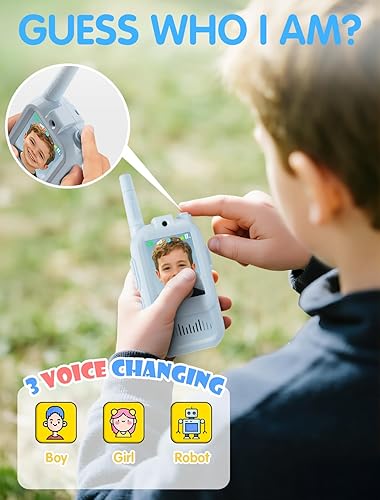 Miniatura 5 de Walkie Talkie para niños con video paquete de 2 juguetes recargables para niños pequeños con cámara HD y cambiador de voz, juguetes de regalo de