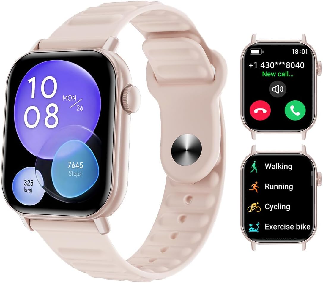 Smart Watch Sports Pedometer, Fitness Tracker Bluetooth Call Heart Rate Blood Oxygen Sleep Monitor, 100 Sports Modes Waterproof for iOS Android Men’s Women’s Smart Watch (Pink)