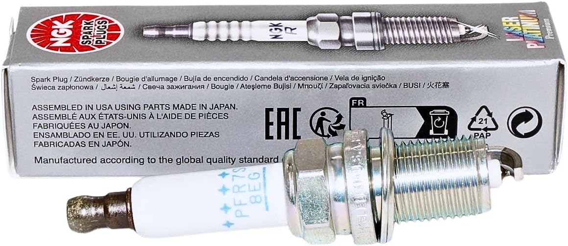 NGK 1675 Spark Plug PFR7S8EG Fine-Wire Laser Welded Dual Platinum Series Compatible with Audi, Volkswagen - 2.0L, Inline 4 Engines - (Set of 4 Spark Plugs)