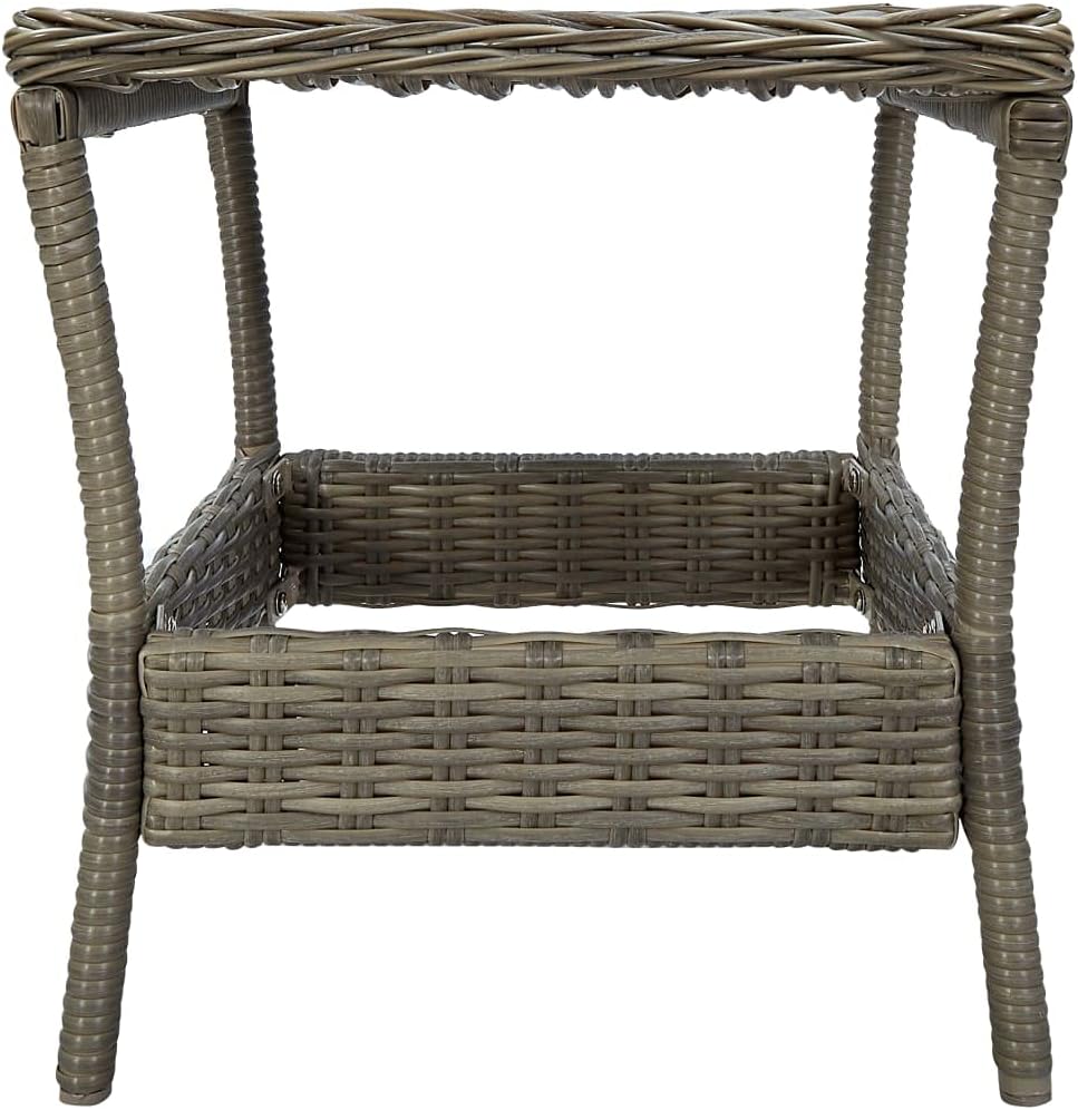 Compact Square Garden Table, Brown Poly Rattan Patio Coffee Table, Weather-Resistant Side Table for Balcony, Terrace, and Backyard, Durable Powder-Coated Steel Frame