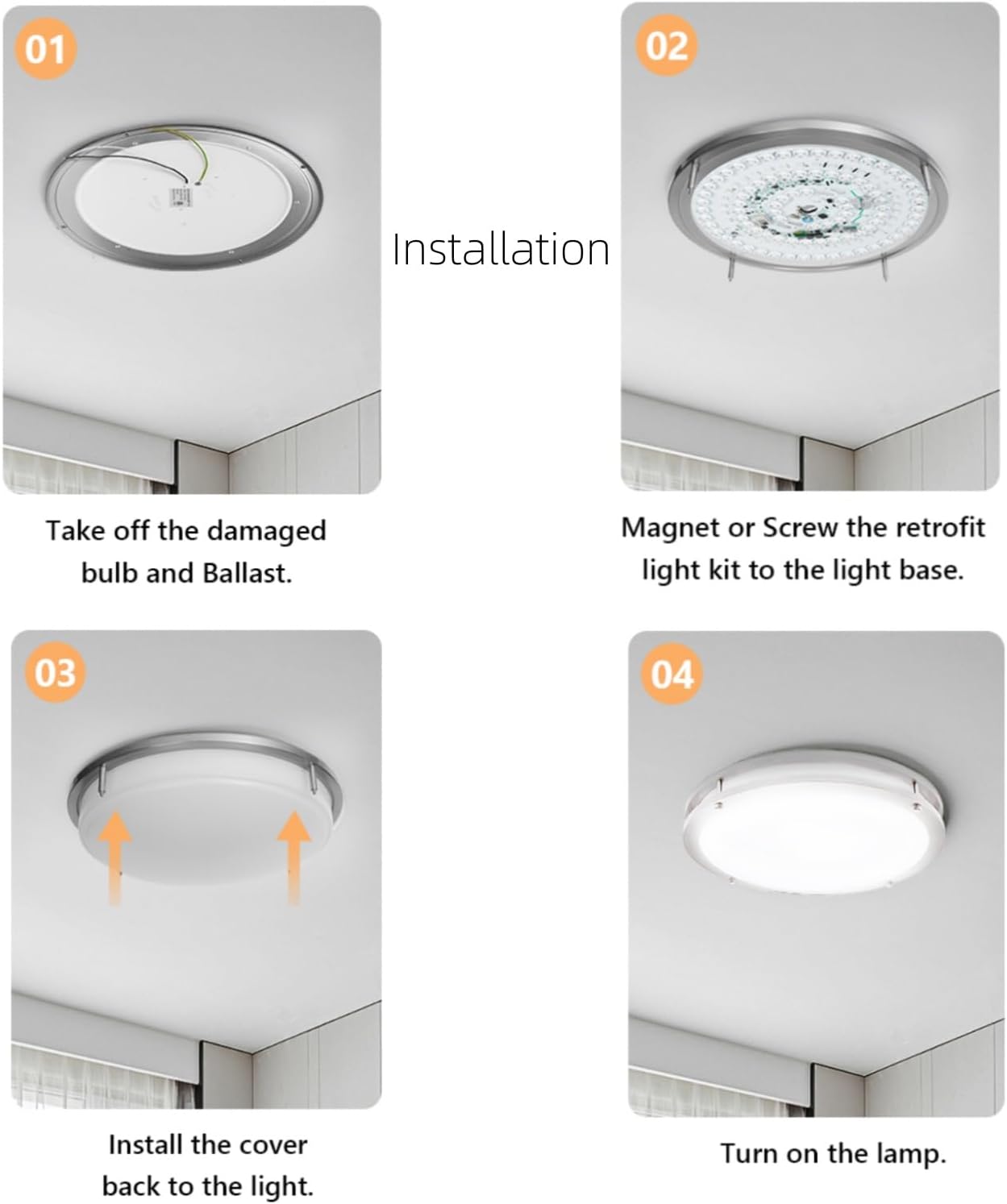 Smart Ceiling Light Replacement Kit, RGB LED Ceiling Light Retrofit Kit, 3600LM, DIY Color, Compatible with Alexa, 2700K-6500K for Bedroom, Living Room, 12 Inch, 120V, ETL