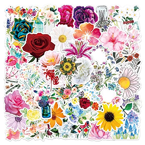 100Pcs Flower Stickers Pack For Water Bottle, Cute, Vinyl, Aesthetic, Trendy, Waterproof Stickers And Decals For Hydroflask Laptop Scrapbooking Phone,Flower Gifts For Adults Women Teens Girls #TOP2