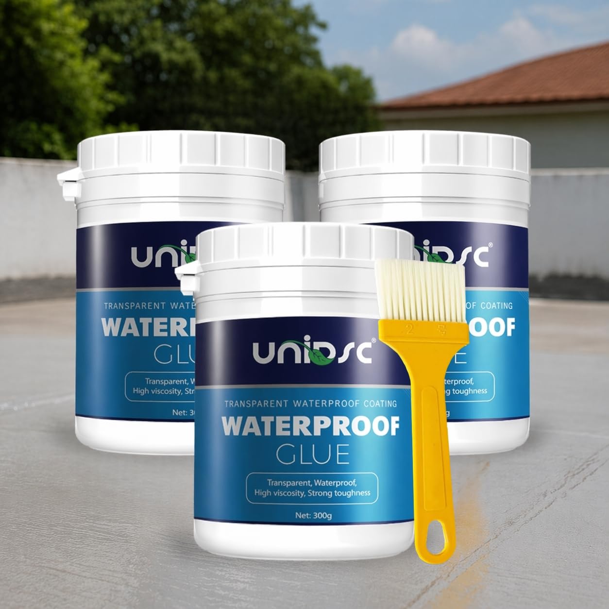 UNIDSC Transparent Waterproof Glue with Brush, 300 gm Pack of 3 Transparent Glue for Roof Leakage, Crack Seal, Water Leakage Solution, Waterproofing for Pipe, Wall, Tiles