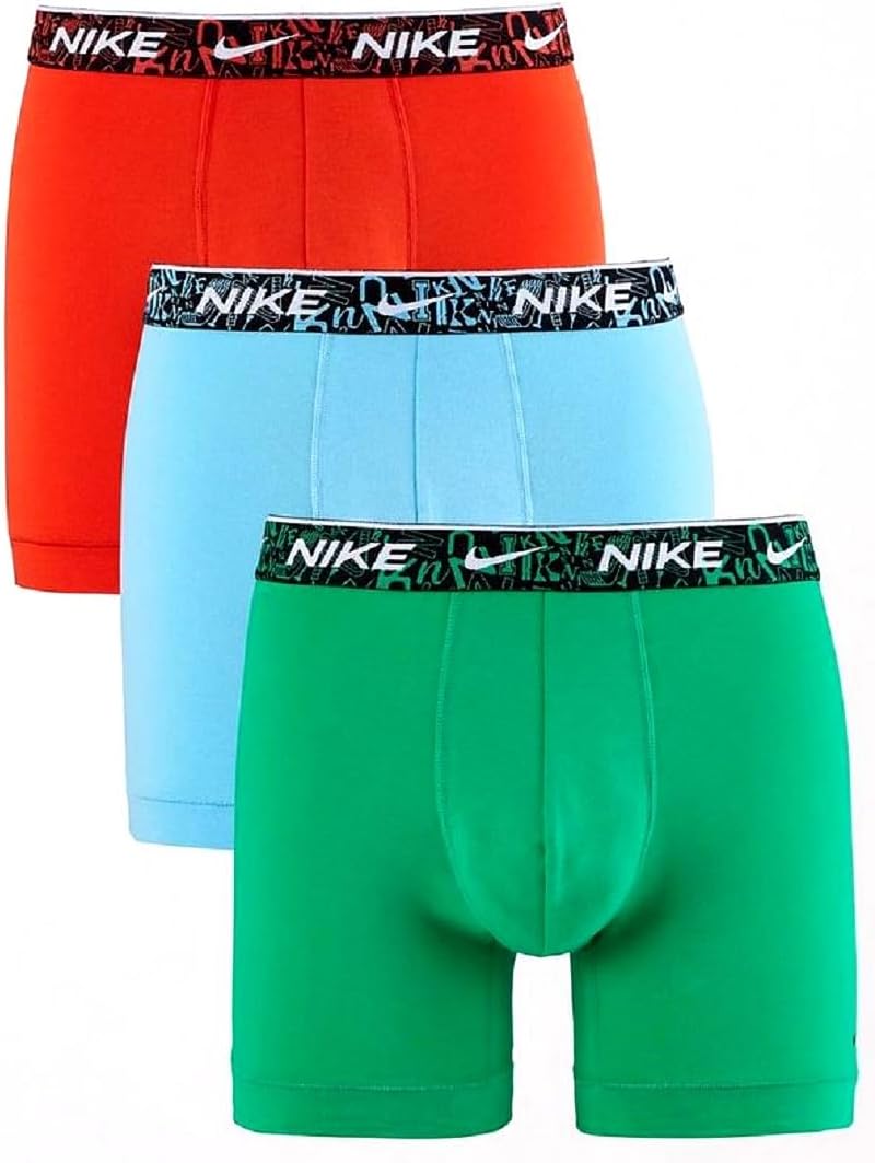 Nike Dri-FIT Men's Essential Cotton Stretch Boxer Briefs w/Fly - Picante Red/Aquarius Blue/Stadium Green, Large