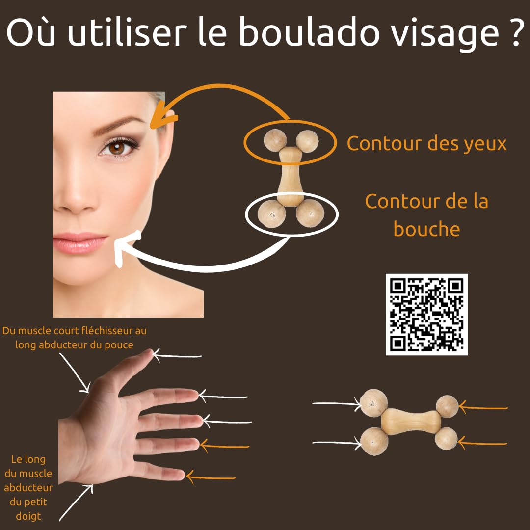 Visage & Mains Masseur en Bois de Charme | Breveté, Action Pétrissante et Drainante, Drainage Lymphatique, Hypoallergénique