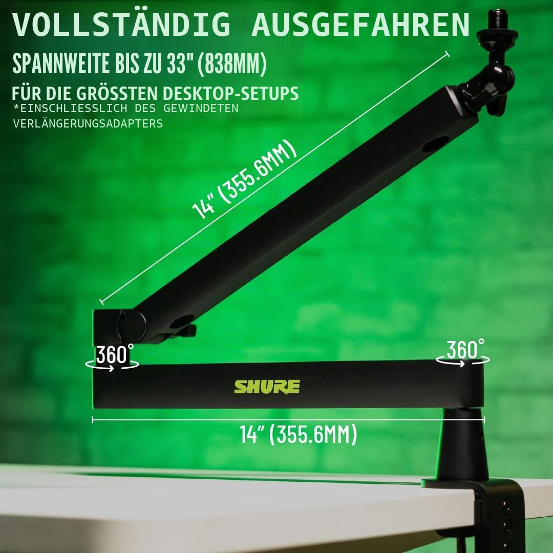 Shure by Gator by Gator Premium Low-Profile-Mikrofonständer für den Schreibtisch | voll verstellbar für Podcast, Streaming und Home Office Setups | (SH-BROADCAST2)