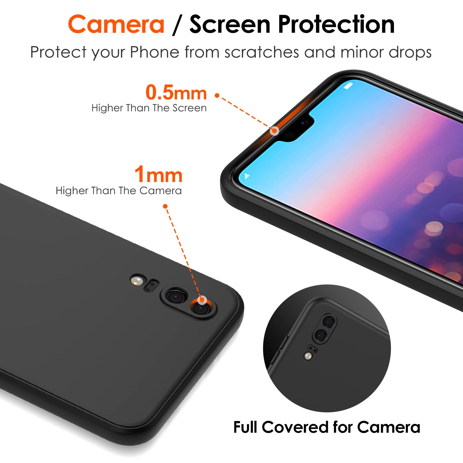 Ivoler Noir Mat Coque Pour Huawei P30 Avec Protection Caméra, Ultra Mince Étui De Protection En Silicone Antichoc, Souple TPU Anti-Rayures Bumper Housse