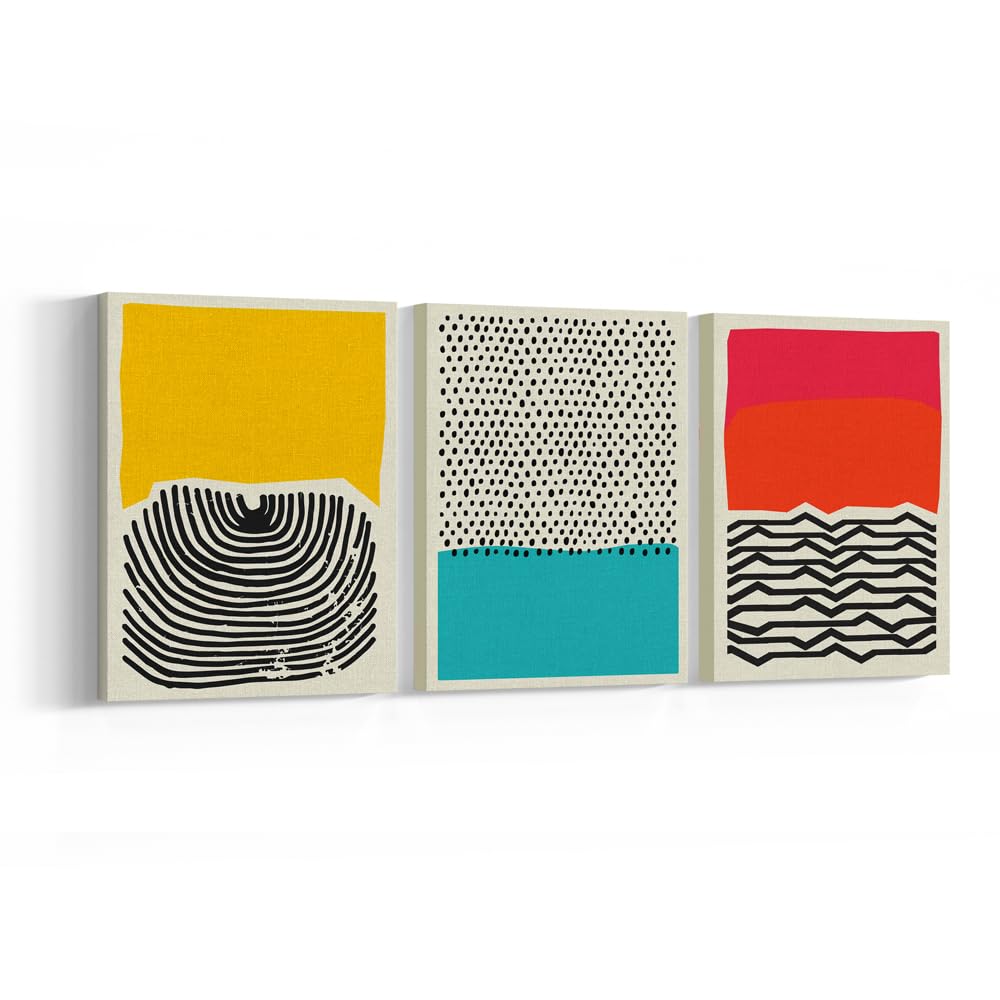 CARANGA Abstract Wall Art Mid Century Modern Art Colorful Artwork Retro Abstract Kitchen Minimal Art Wall Decor for Bedroom Living Room(Abstract, 12x16inch x3)