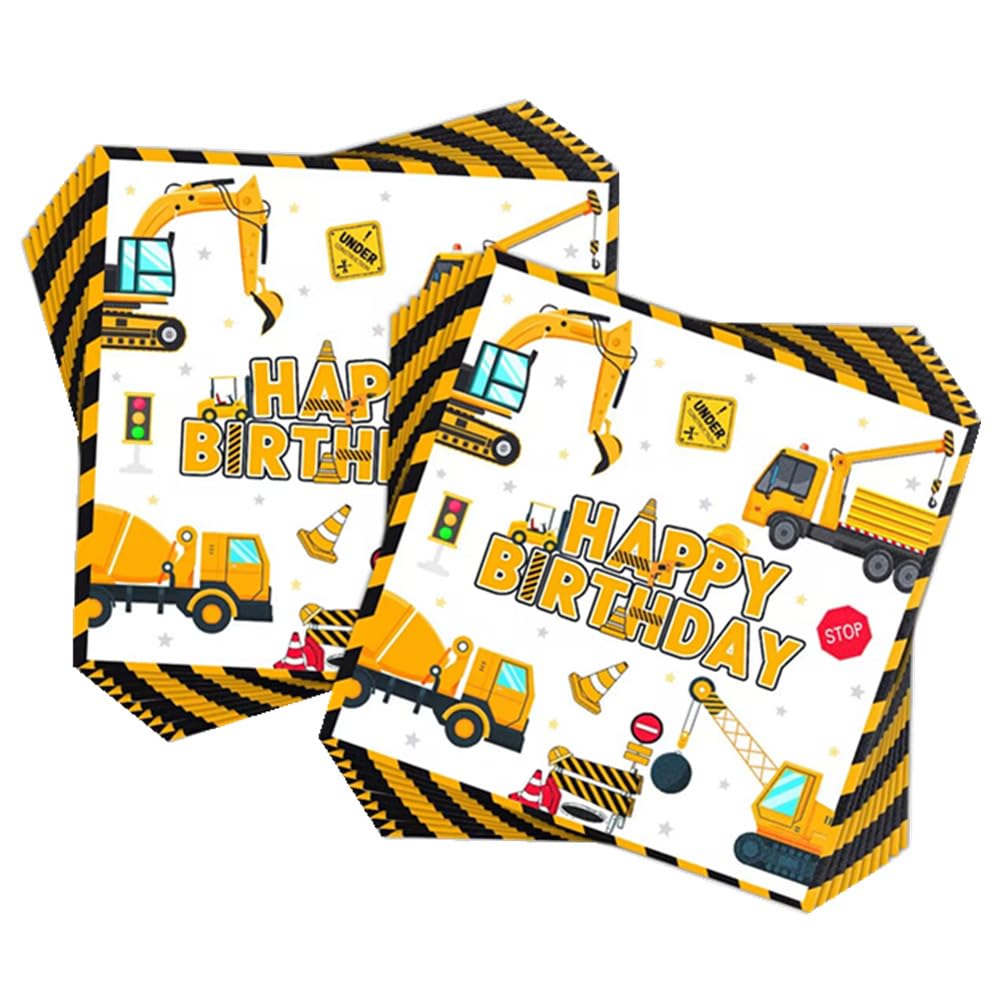 40 Stück Servietten Bagger, Baustelle Servietten für Kindergeburtstag Fahrzeuge Papierservietten für Jungen Mädchen
