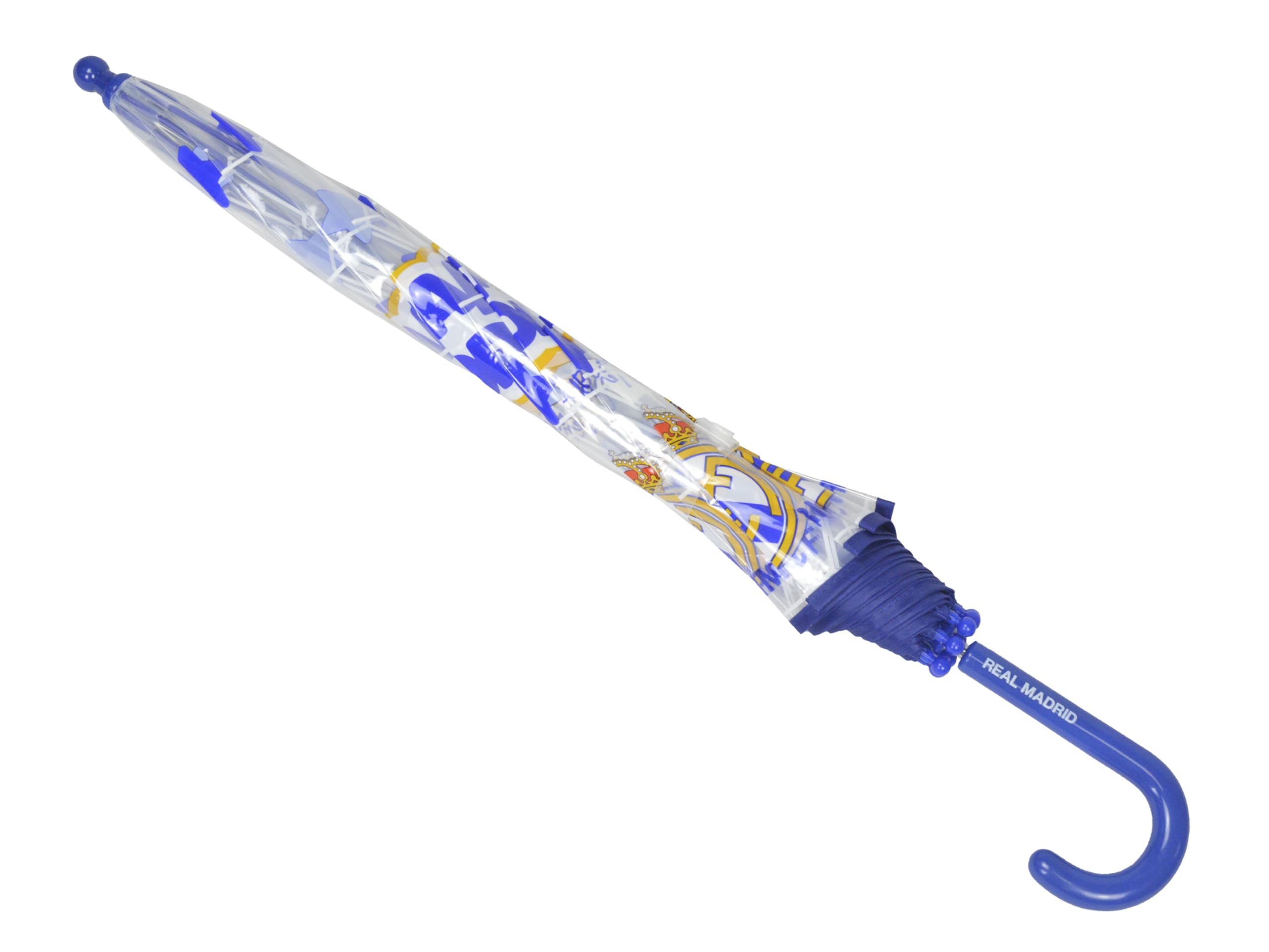CYPBRANDS Paraguas infantil Real Madrid, Paraguas Manual para Niños, Transparente, 8 Varillas, Tubo Metálico