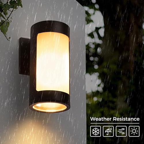 Miniatura 4 de Cerdeco Lámparas de pared negras para exteriores, luz cilíndrica de acero inoxidable para porche con vidrio esmerilado, apliques de pared modernos
