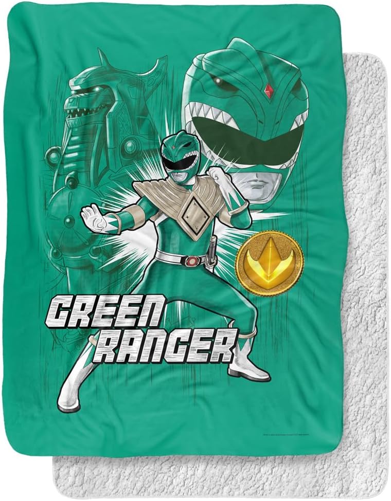 Power Rangers, 60"x80", Green Ranger Silky Touch Sherpa Back Super Soft Throw Blanket