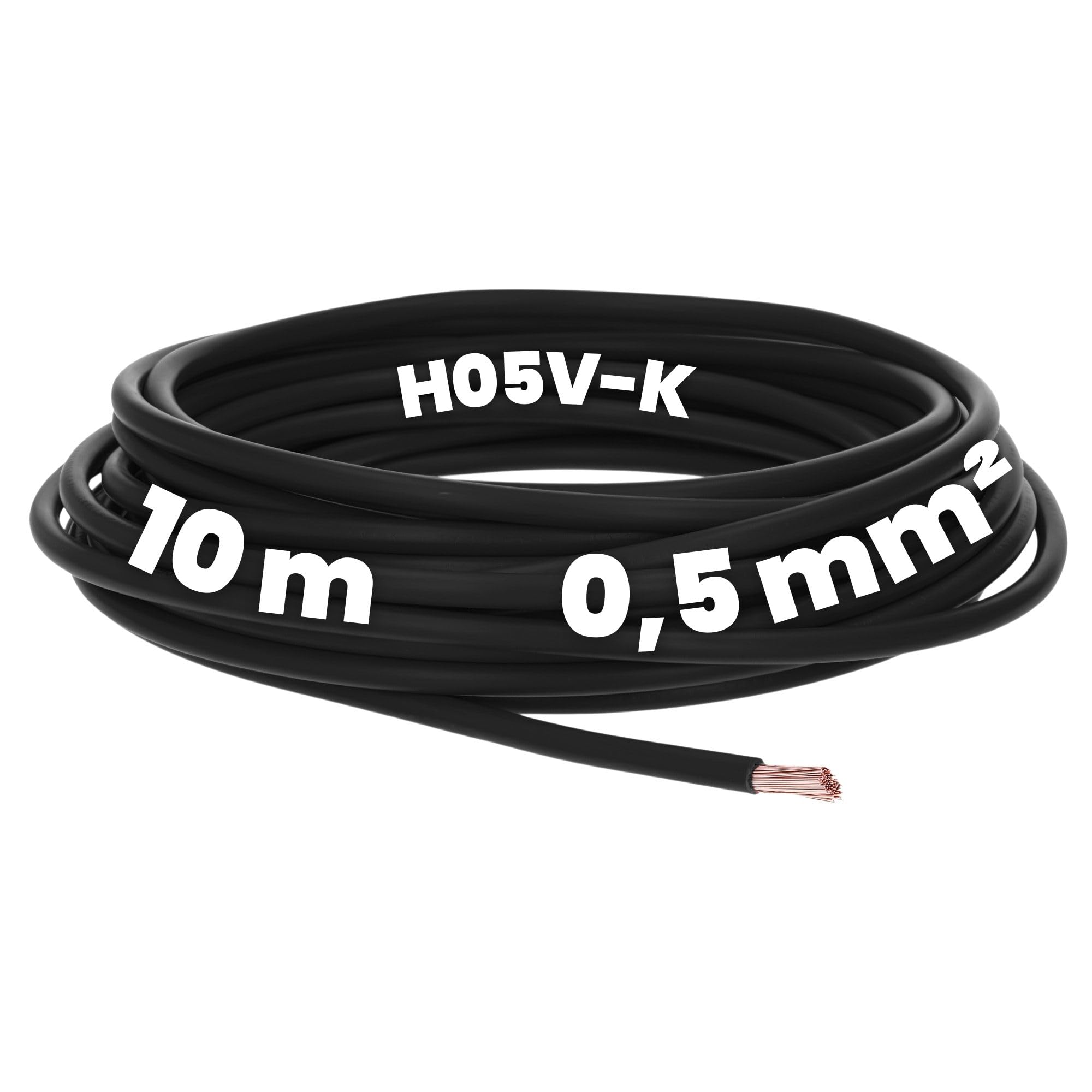 Kalitec 10 Metres H05V-K 0.5 mm Black Copper PVC Cable for Wiring, Electrical Installations