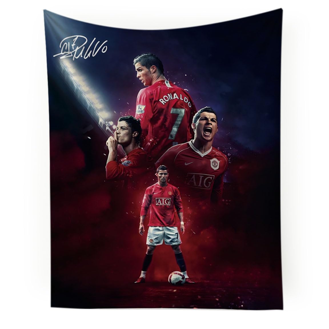 Cristiano Ronaldo World Cup Soccer Tapestry for Teens Fans - Single-Sided HD Fade-Resistant Print, Machine Washable Polyester, 4 Corner Grommets, Indoor Wall Decor for Bedroom/Living Room, 35.4x47.2 Inches (White) — view 9