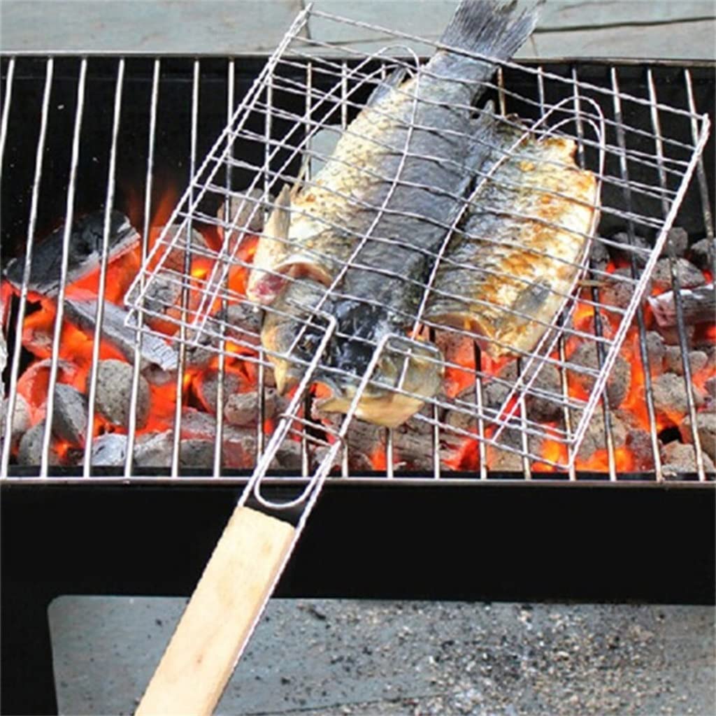 RWRAPS Griglia per Barbecue Griglia per Barbecue Rete per Barbecue Manico in Legno Carne Pesce Verdura Utensili per Barbecue Accessori per griglia Raddoppia Il Comfort