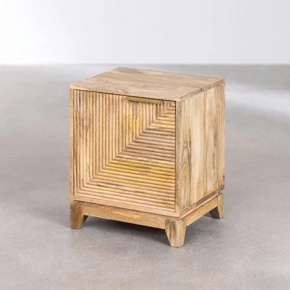 Wooden Twist Lurexia Functionality Modern Bedside Table with 1 Door & Storage Sophistication to Any Modern or Classic Bedroom Décor (Natural Finish)-image-28