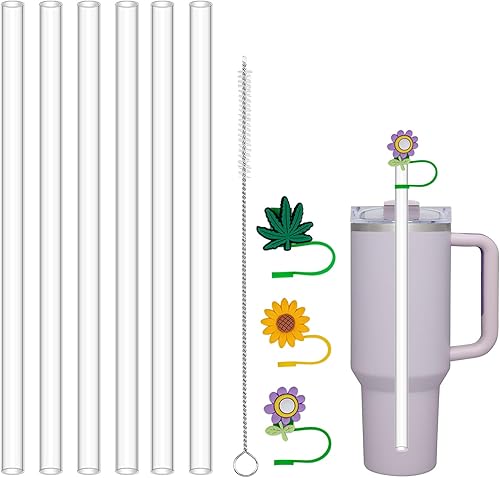 HEYSKAY 6 popotes de repuesto de plástico compatibles con Stanley Quencher Adventure 20, 30, 40 onzas, con 1 cepillo para pajilla, 3 puntas de