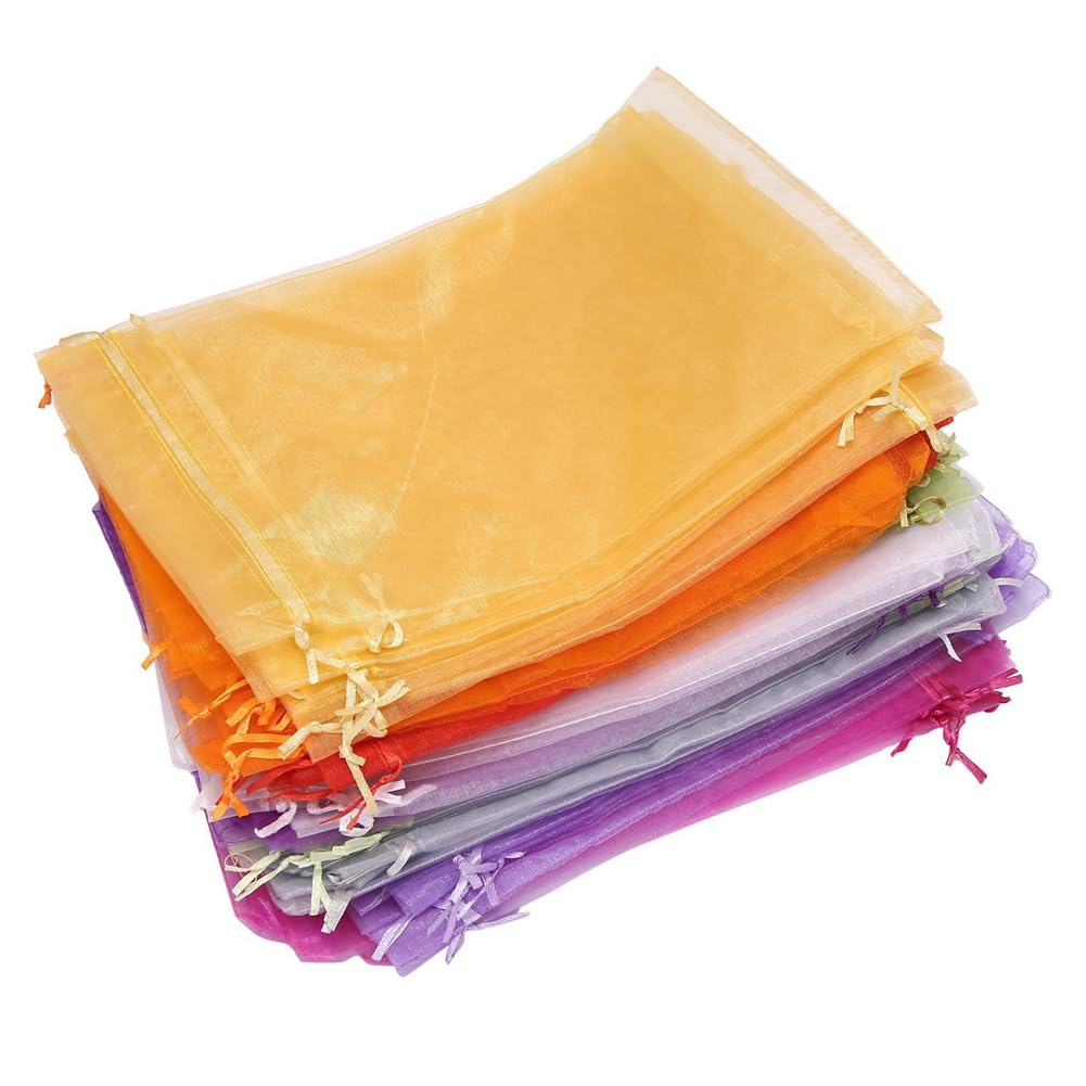 300 sztuk dużych organzy, 20 x 30 cm, siateczkowe torebki prezentowe, ze sznurkiem, woreczek na biżuterię, na Boże Narodzenie, wesele ( losowy)