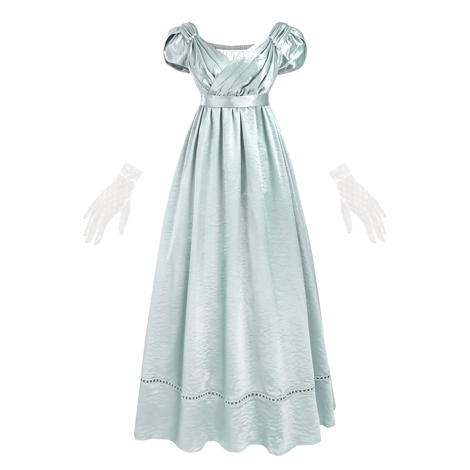 Nuoqi Regency Dresses for Women Regency Era Victorian Dress Empire Waist Tea Party Gown with Gloves Mint Green, Green, XX-Large