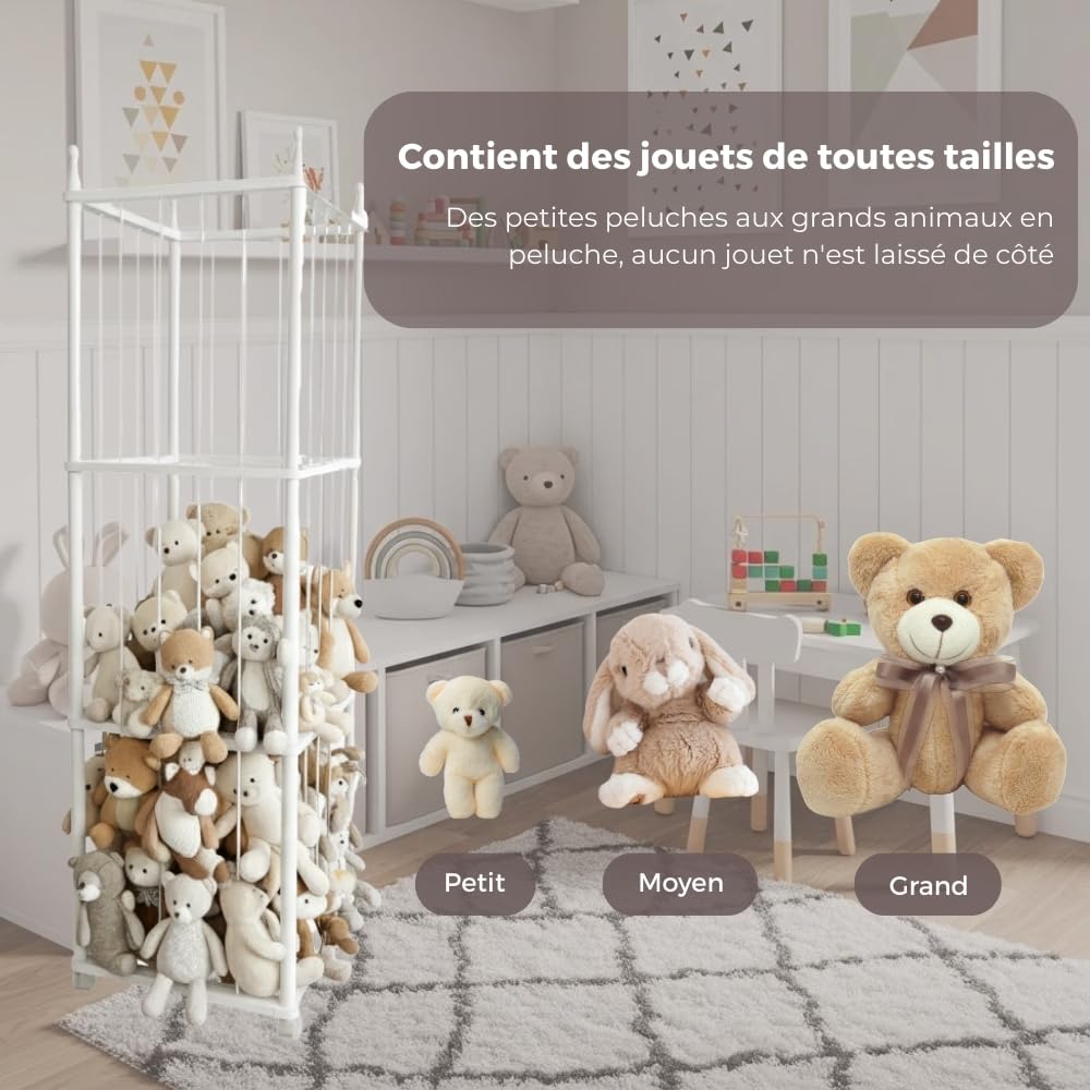 Wonder Space Étagère en Bois pour Peluches avec Roues, Grand Rangement Jouets pour Chambre d'enfant, Peinture à Base d'eau, Support Sûr & Écolo pour Bébés et Tout-Petits (Blanc)