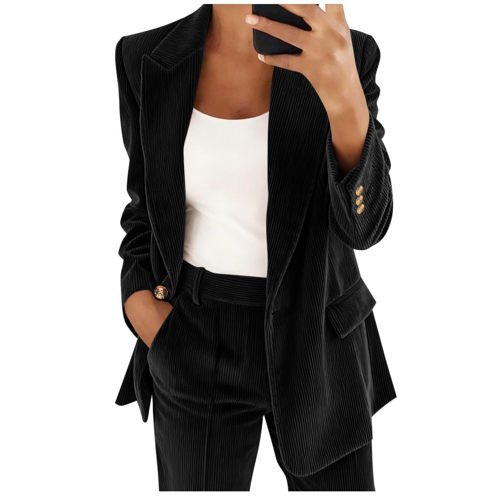 Corduroy Blazer Women Oversized Blazers Business Casual Outfits Long Sleeve Notched Lapel Collar Work Office Suit Jackets