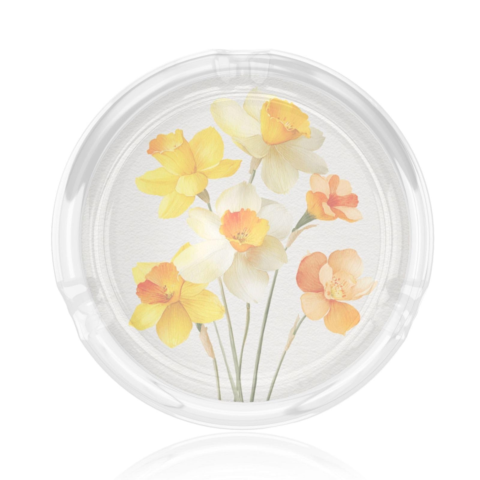 Daffodil Flowers Bouquet Glass Ashtray For Cigarettes Ash Trays Case For Home Office Decor