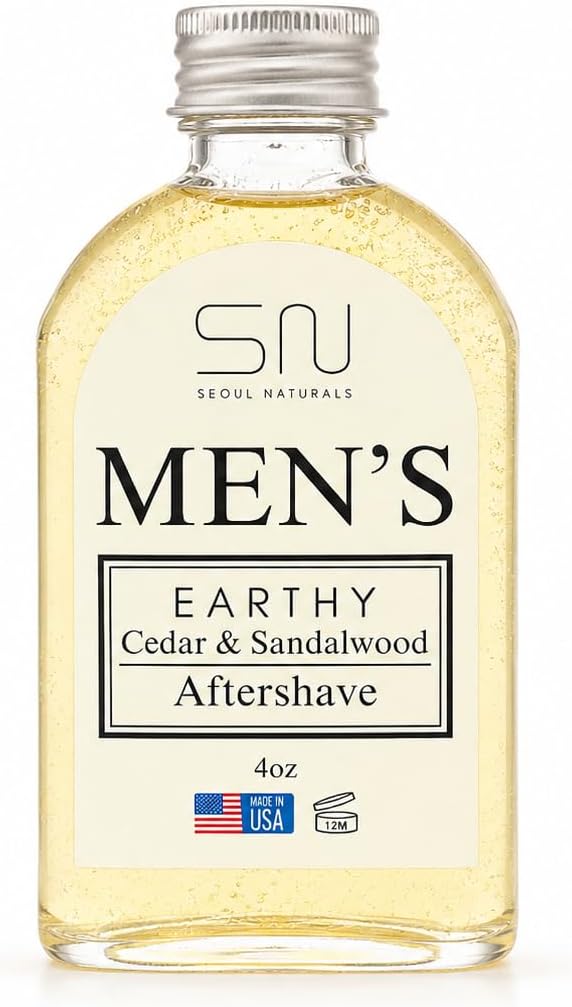 Aftershave para después del afeitado de madera de cedro y sándalo terroso para hombres de Seoul Naturals, sin alcohol, k beauty, 4 oz