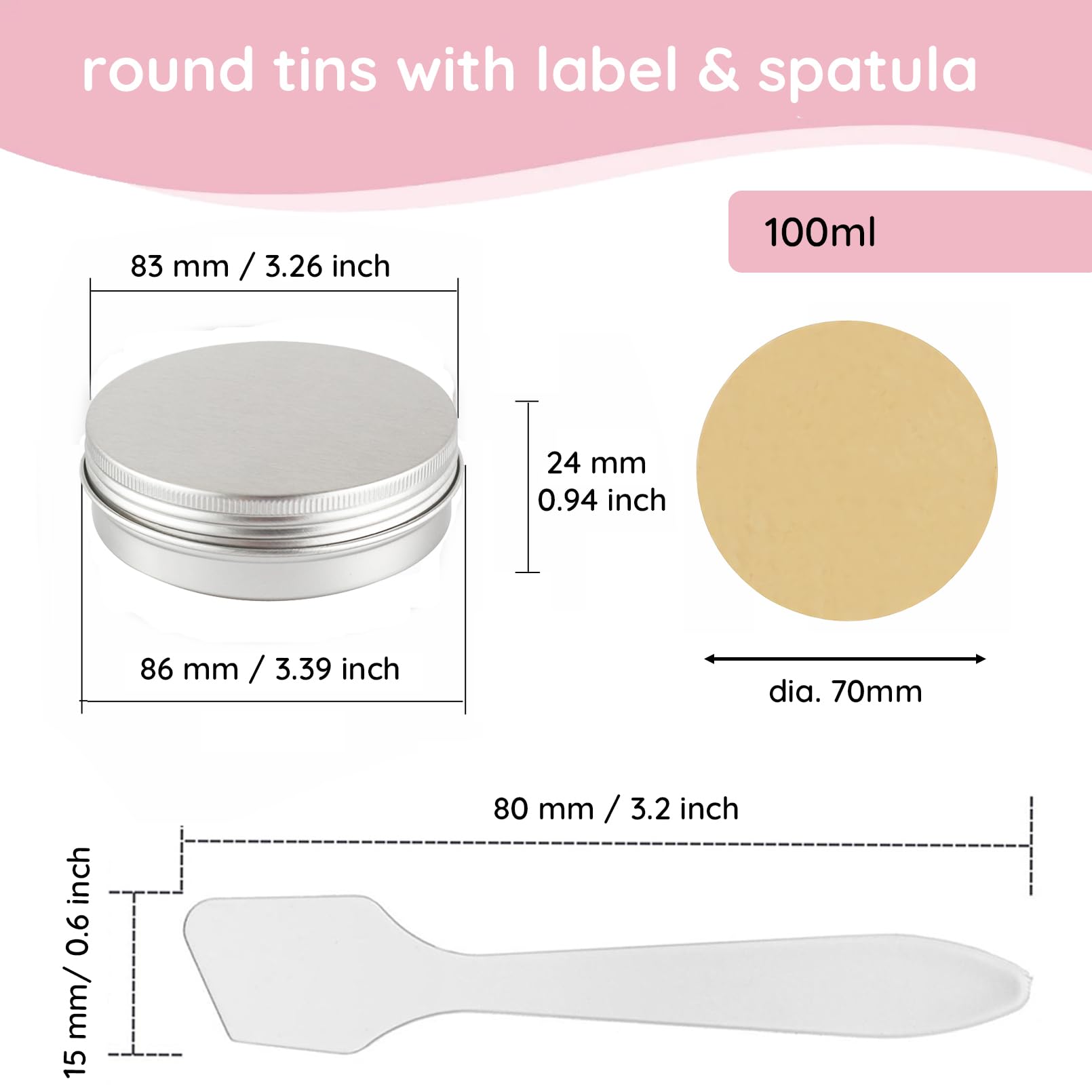 100 Piezas Tarros de Aluminio 100 ml Plata con Tapa – Lata Aluminio Redonda D83mm x H24mm – Botes Metálicos Pequeños para Cosmética, Velas DIY, Almacenamiento y Viaje