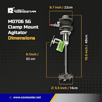 COSMOSTAR M0706 5 Gallon Clamp Mount Pneumatic Agitator Pail Mixer 5 Gallon | AM6 Vane Type Motor (5-Gallon)