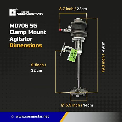 COSMOSTAR M0706 5 Gallon Clamp Mount Pneumatic Agitator Pail Mixer 5 Gallon | AM6 Vane Type Motor (5-Gallon)