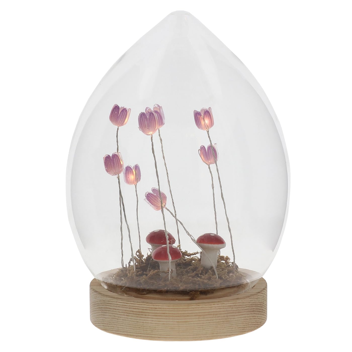 Shudehill Giftware Lilac Flower Dell Meadow Led Dome Decoraive Mood Light - Pink, Or Yellow Tulips With Wooden Base (Lilac)