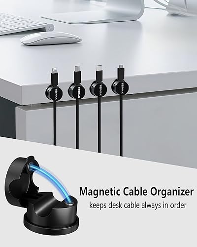 Miniatura 8 de Soporte magnético para cables de rotación de 360, paquete de 6 clips de cable 1s bloqueo organizadores de escritorio y accesorios adhesivos de