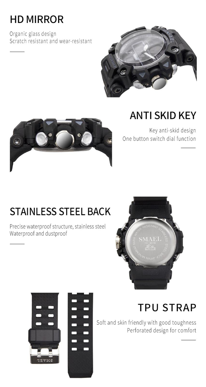 Montre Sport Homme Digitale Etanche 5 Bar avec Chronographe Alarme LED Eclairage Date-Montres avec Bracelet en Silicone
