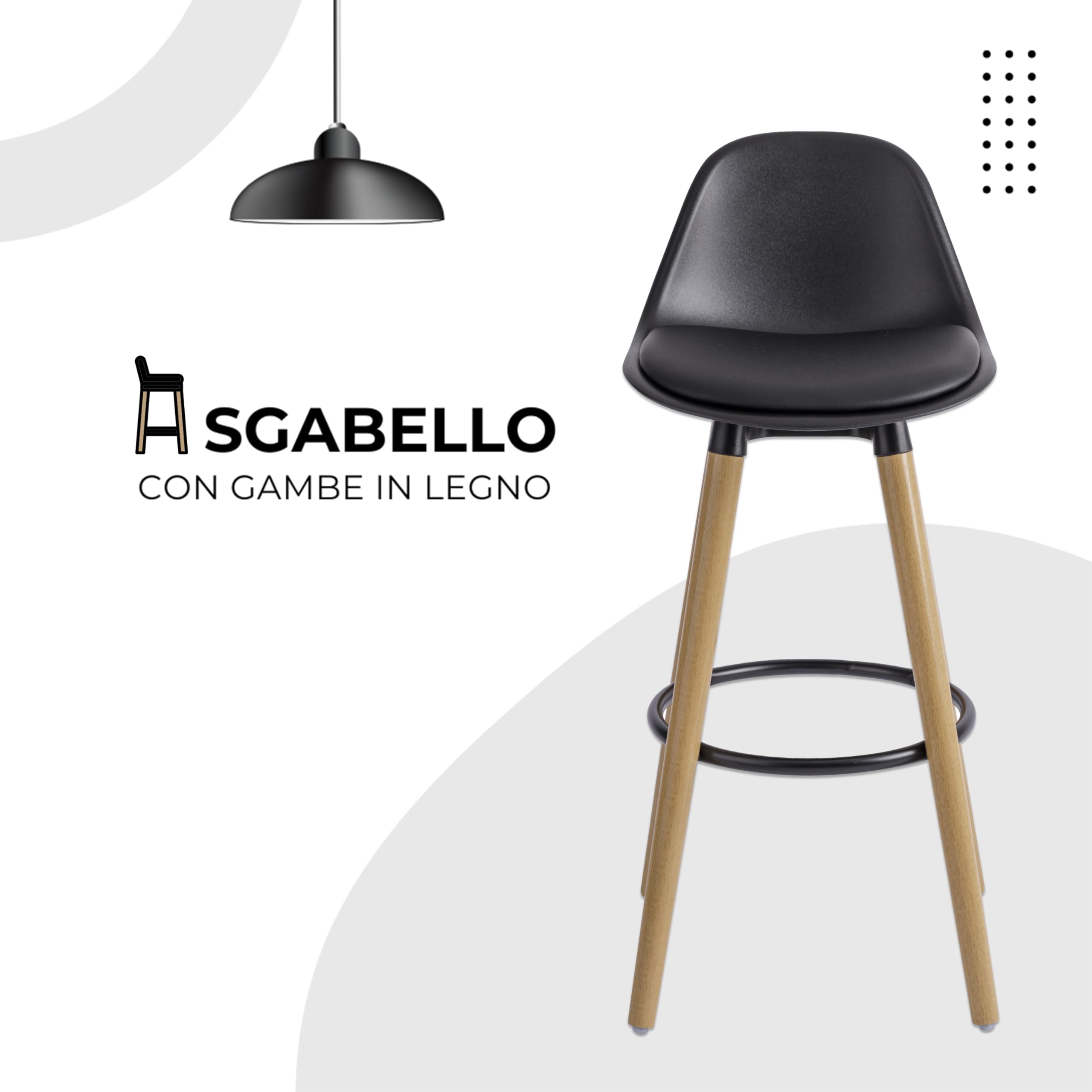 Baroni Home Juego de 2 taburetes con Respaldo y cojín, reposapiés – Diseño Moderno, Taburetes Altos de PU y Madera de Acero para casa y Restaurante, 40x42x92 cm, Negro, 2 Unidades