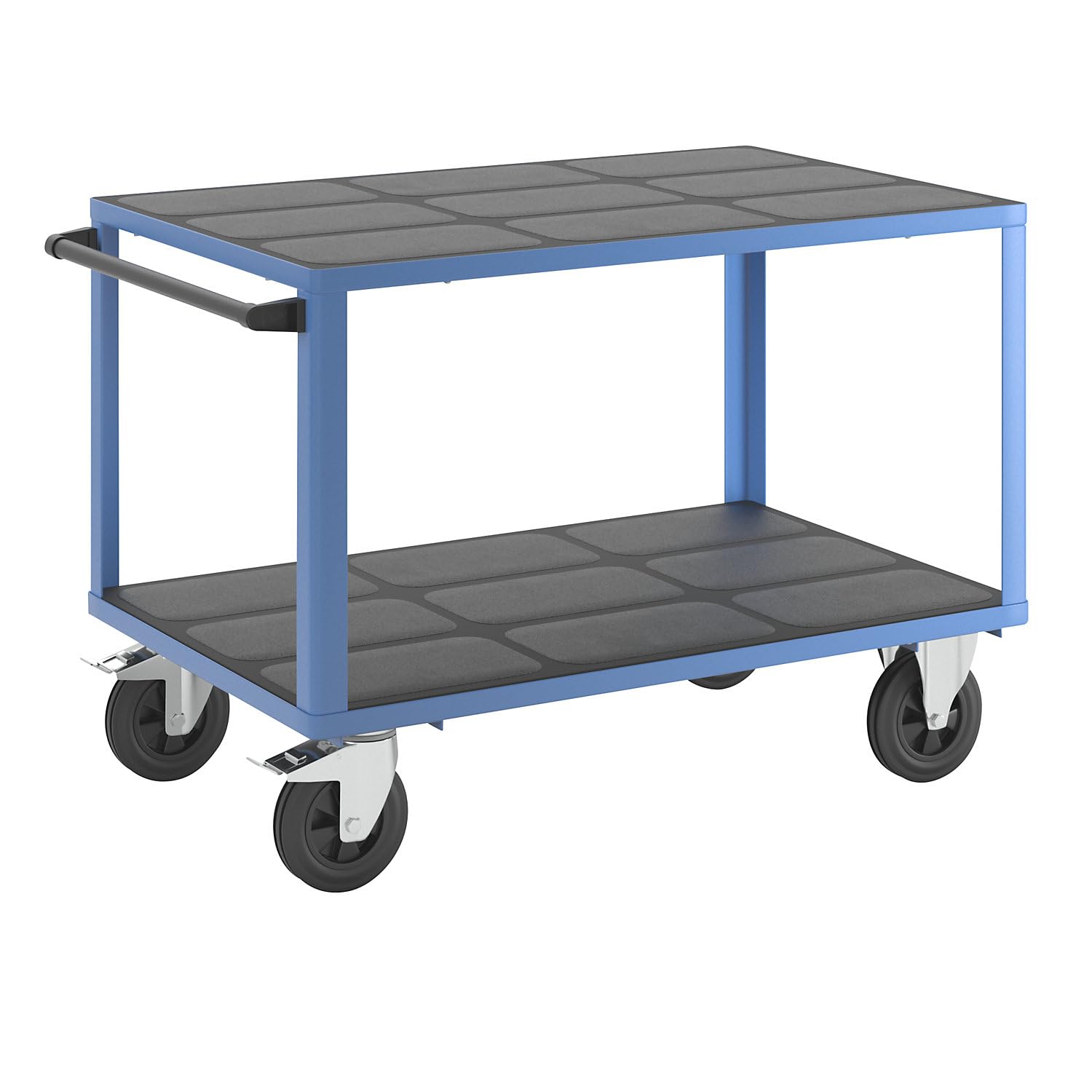 eurokraft | Montagewagen | Tragfähigkeit 500 kg | 2 Ladeflächen aus Kunststoff | Ladefläche 1250 x 800 mm | Gestell lichtBlau